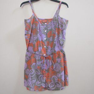 Le Weekend by Virginia Johnson Orange Purple Floral Tie Waist Mini Sun Dress S